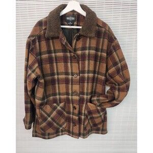 Vintage 1970s Braetan Brown Plaid Wool Blend Sherpa Large Work Chore Jacket